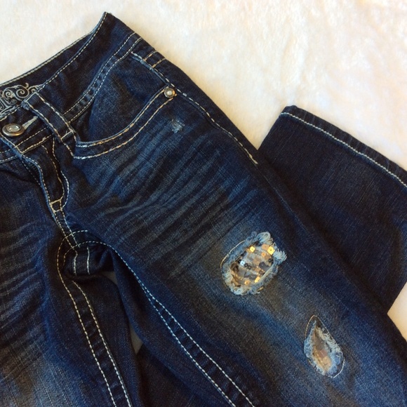 Maurices Boot Cut Bling Sequin Jeans 1 2 Low Rise - Picture 5 of 8